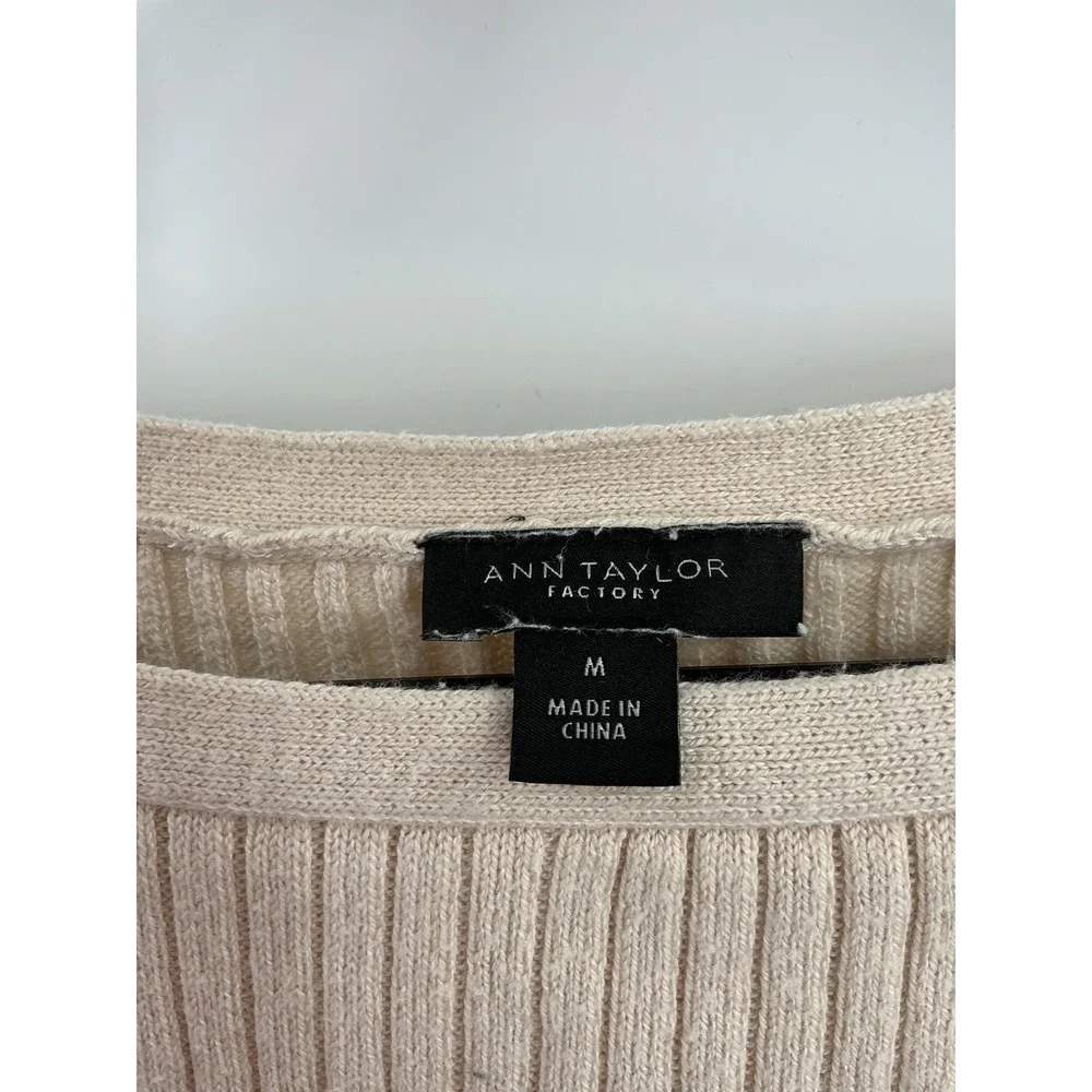 Ann Taylor Factory Ribbed Boat Neck Cap Sleeve‎ Sweater Top Beige Size M